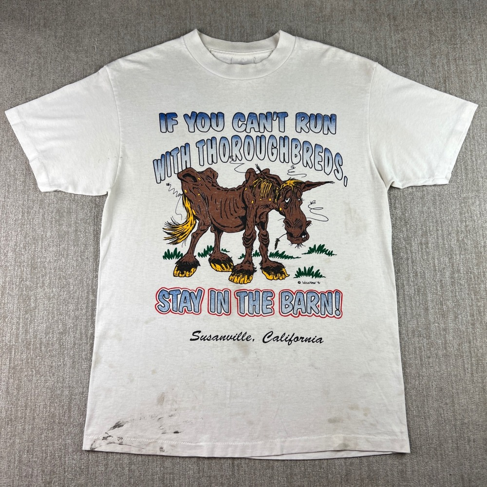 Vintage Horse Humor Susanville California T-Shirt Mens Large White Distressed
